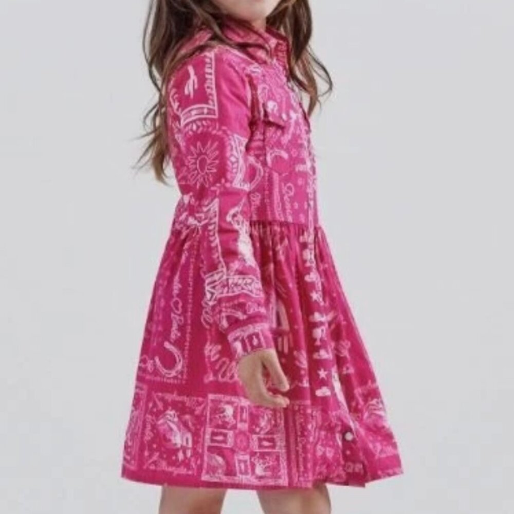 WRANGLER BARBIE Girls Bandana Western Shirt Dress Medium 100% Cotton New w/Tag
